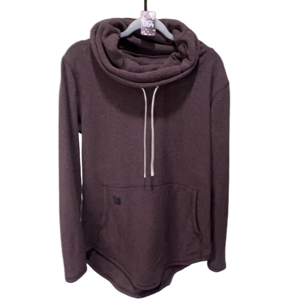 DESO Women's Pullover Hoodie Dark Plum Fleece Thumb Holes Kangaroo Pocket Logo